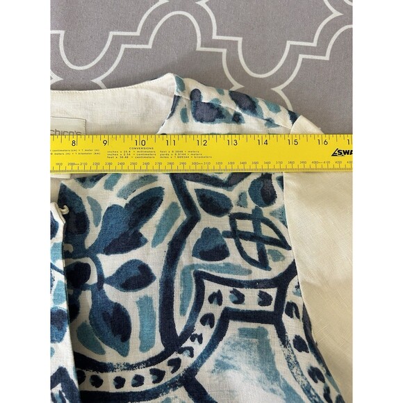 Chicos Duster Jacket Artisan Print 100% Linen Cardigan Artsy - Picture 8 of 13